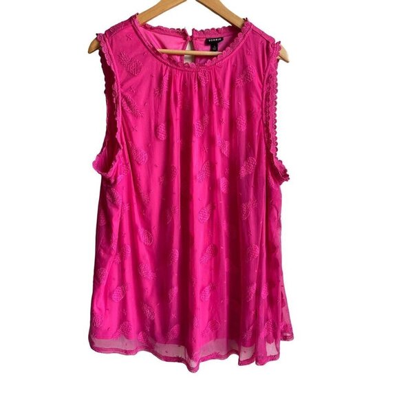 TORRID Pineapple Embroidered Sleeveless Lace Mesh Ruffle Tank Top Size 3X - Picture 4 of 9